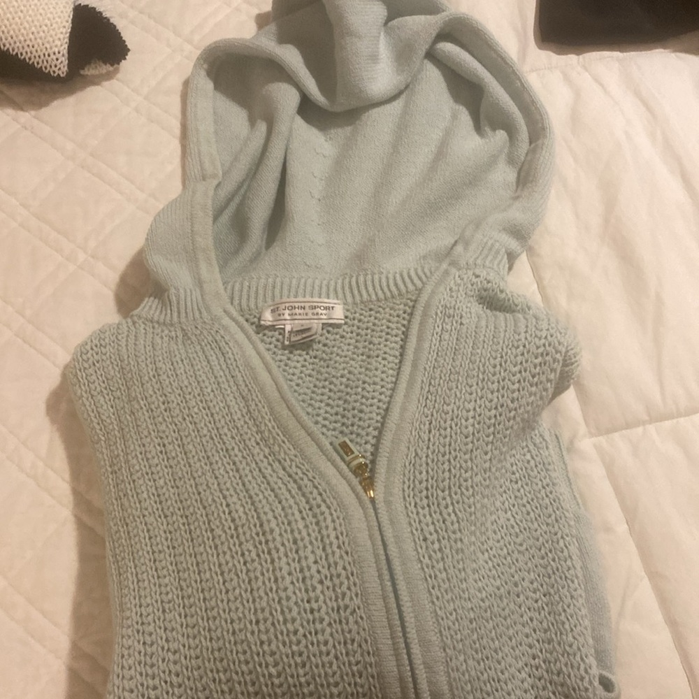 St. John Sport cotton and rayon hoody sweater. Mint green